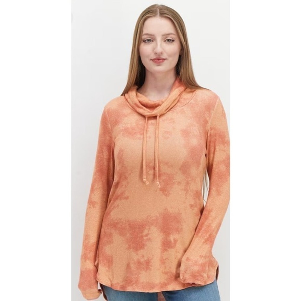 Market & Spruce Women Turtle Neck Tie Dye Sweatshirt Coral Combo Sizeโ Medium